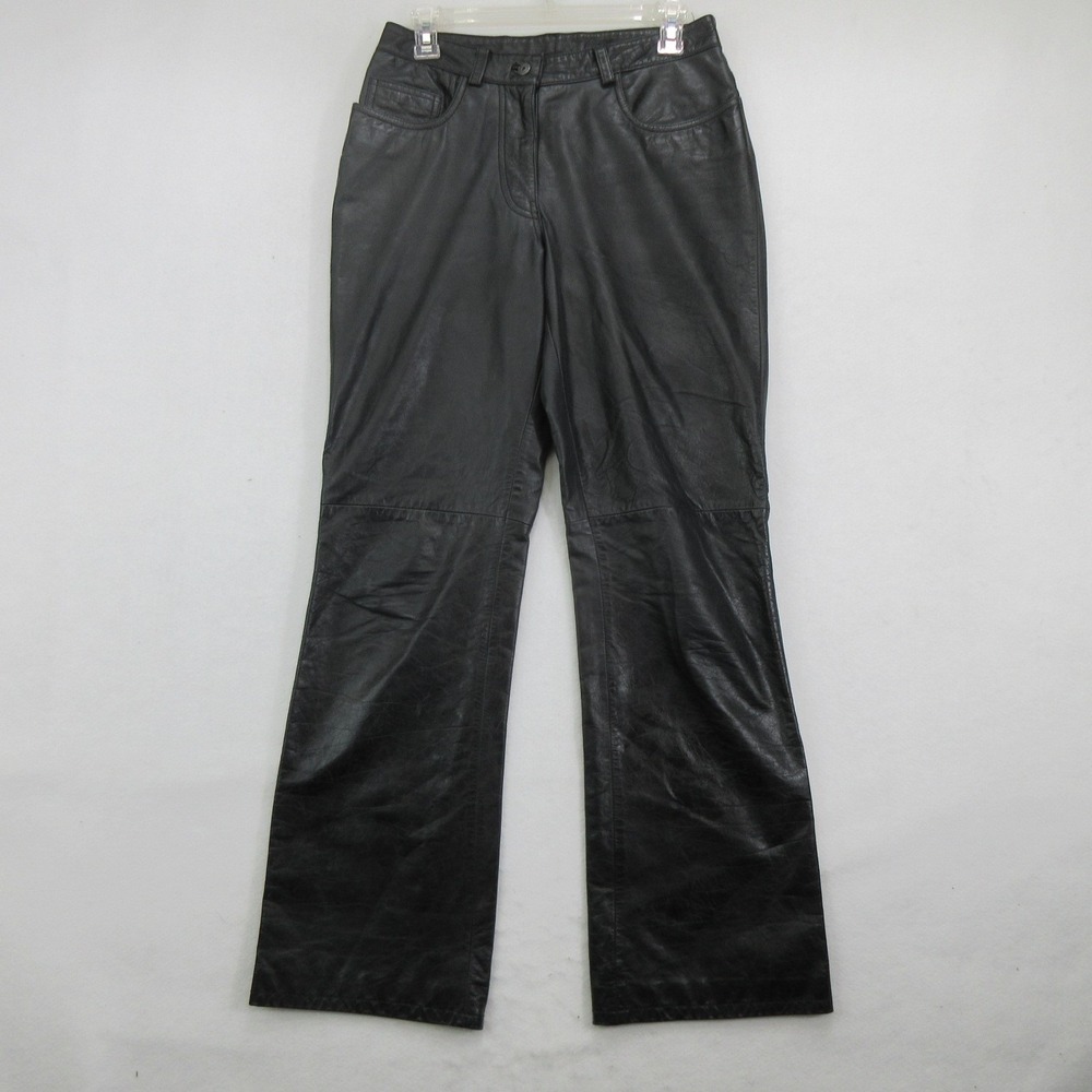 Express Women's Vintage Black Genuine Leather Pants Size 5/6 Bootcut Lined Y2K